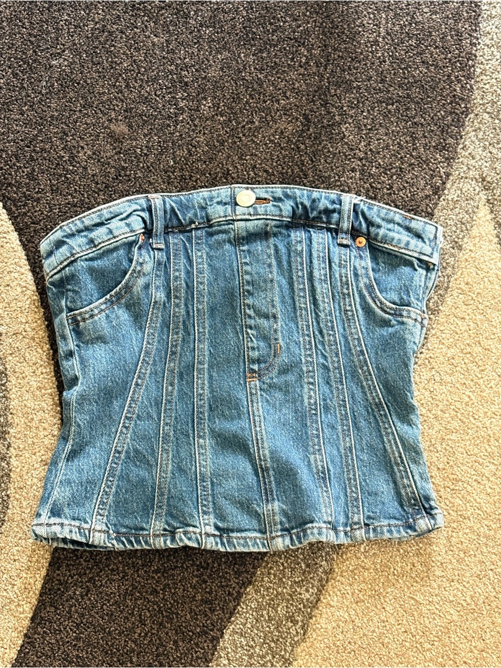 H&M Dark Blue Strapless Denim Corset Top